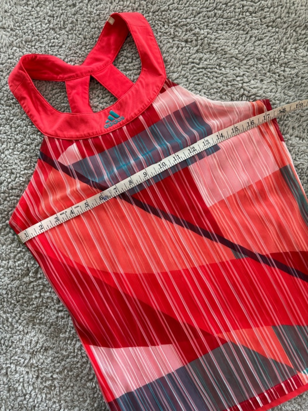 Adidas Women's Orange Green and White Geometric Racerback Tank Top Lightweight-M - Picture 6 of 7